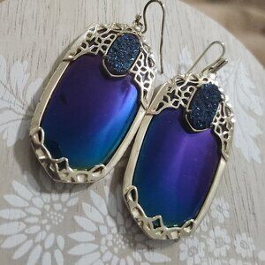 Kendra Scott Black Blue Iridescent Deva Gold Drop Earrings